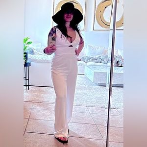 White linen jumper/pants suit vacation